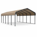Abri double en acier brun et anthracite avec toiture arquée, 600 × 600 × 310 cm