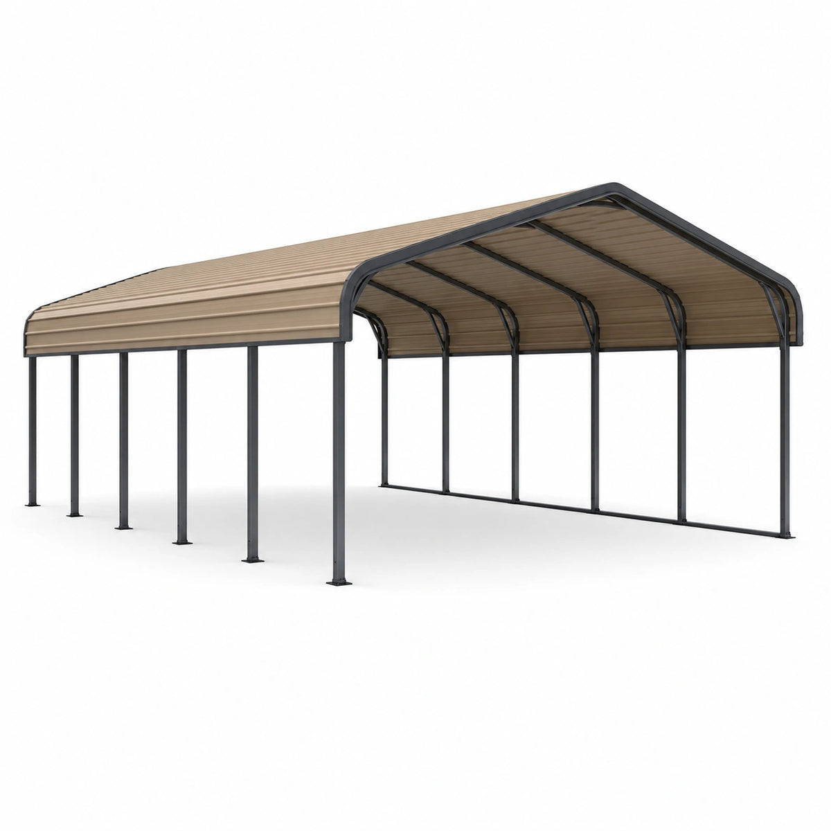 Abri double en acier brun et anthracite avec toiture arquée, 600 × 600 × 310 cm