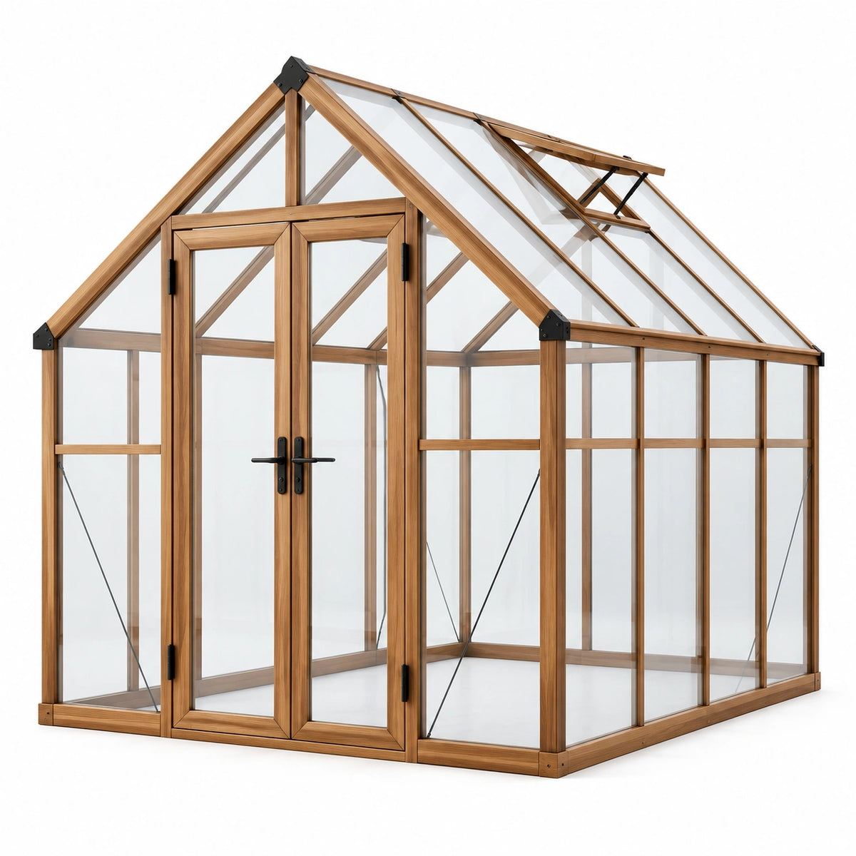 Serre de jardin en aluminium effet bois 190 × 130 × 195 cm, panneaux transparents, double porte et lucarne