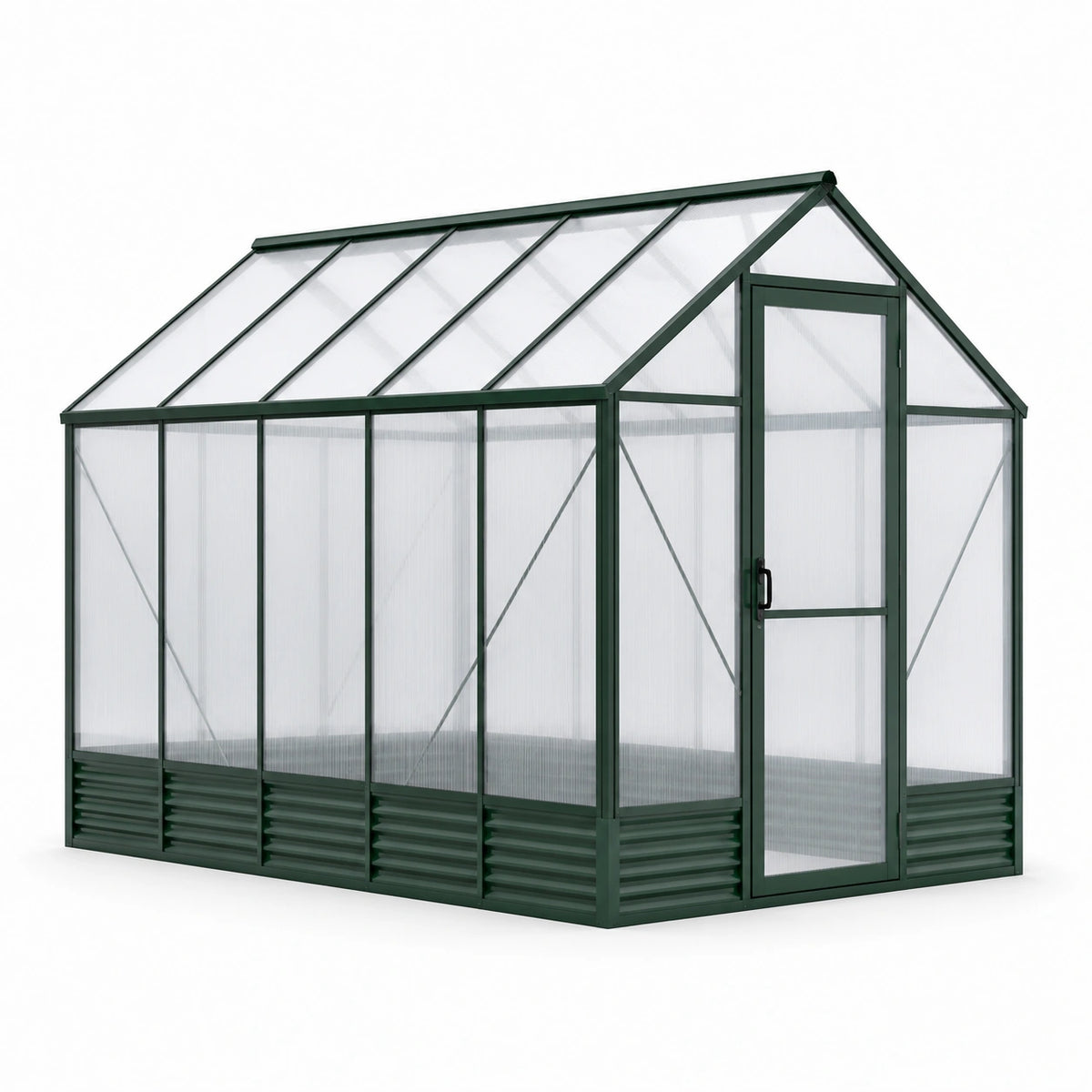 Serre de jardin en aluminium vert et polycarbonate translucide avec porte battante, 250 × 190 × 195 cm