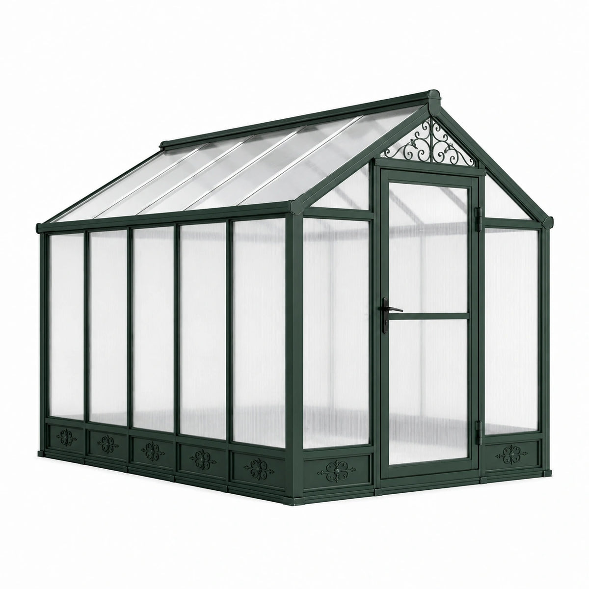 Serre de jardin en aluminium vert foncé et polycarbonate translucide avec porte, 244 × 183 × 230 cm