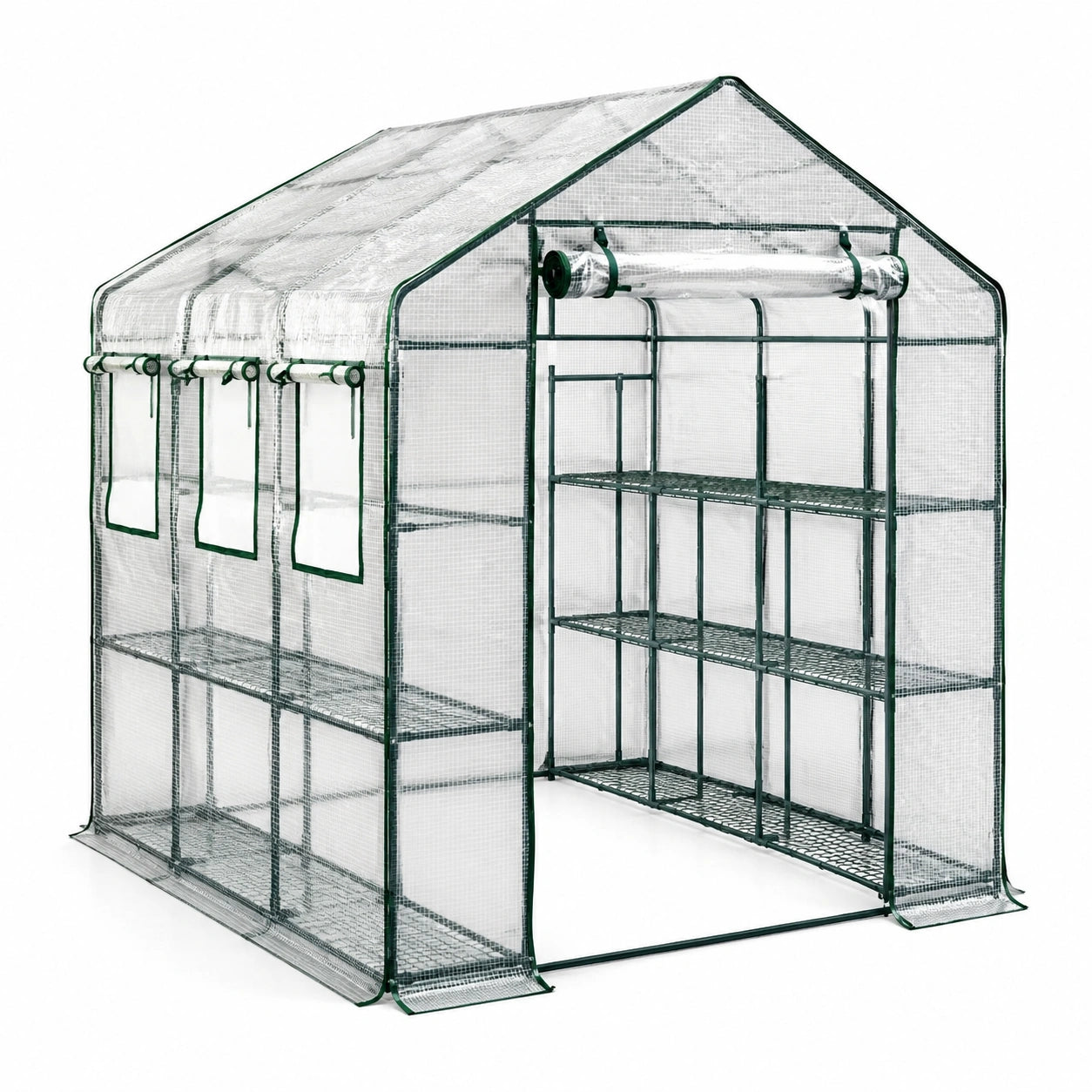 Serre de jardin transparente et verte avec 12 étagères, 143 × 143 × 195 cm