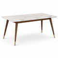 Table à manger rectangulaire effet marbre blanc, bois brun et finitions dorées, 160 × 90 × 75 cm