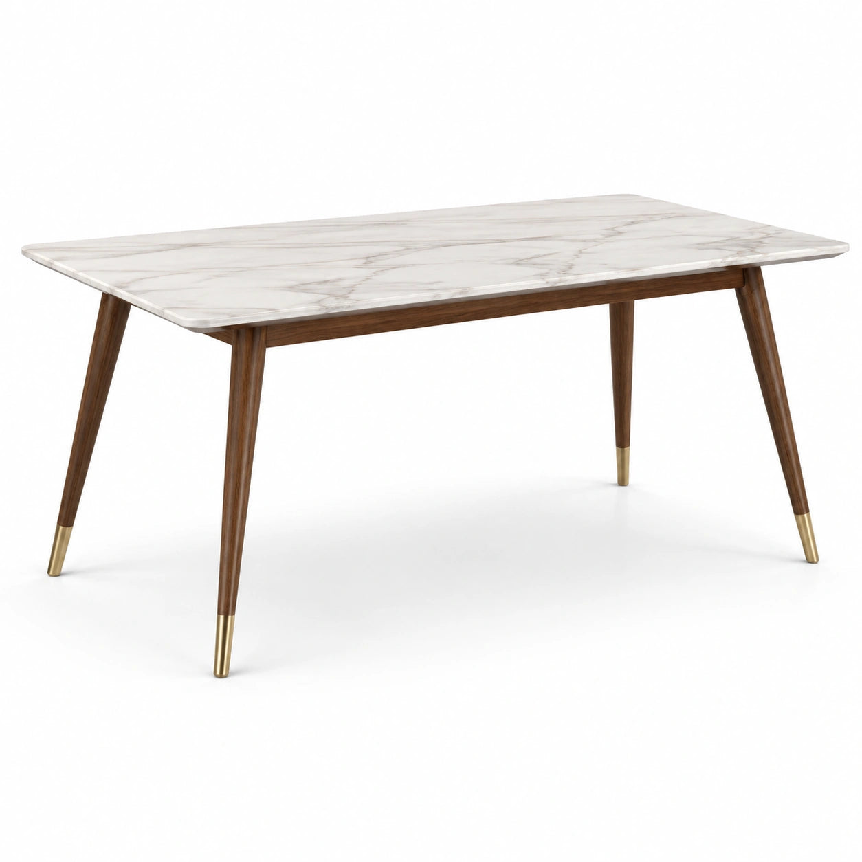 Table à manger rectangulaire effet marbre blanc, bois brun et finitions dorées, 160 × 90 × 75 cm