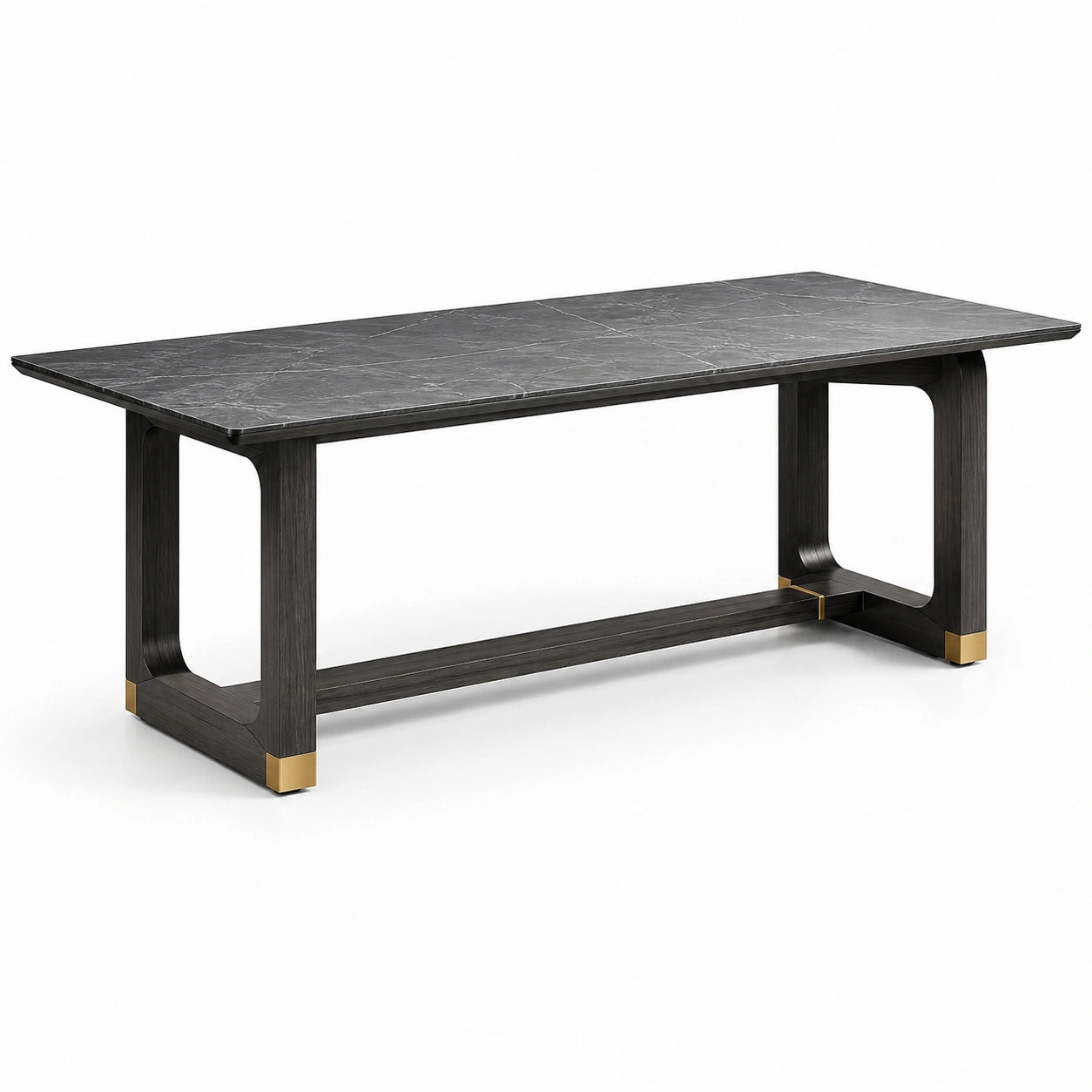 Table à manger rectangulaire noire et dorée effet marbre, 200 × 90 × 75 cm