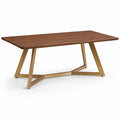 Table à manger contemporaine 180 × 90 × 76 cm, plateau en bois marron et piètement en métal doré