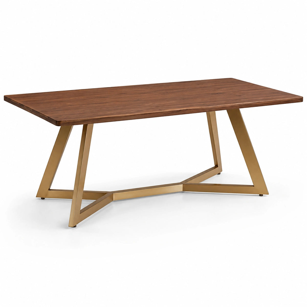 Table à manger contemporaine 180 × 90 × 76 cm, plateau en bois marron et piètement en métal doré