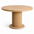 Table à manger ronde en bois finition chêne naturel, piètement central cannelé contemporain, Ø 120 × H 75 cm