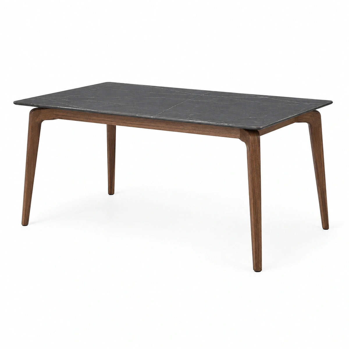 Table à manger rectangulaire en céramique noire et bois marron, 160 × 90 × 75 cm, style contemporain