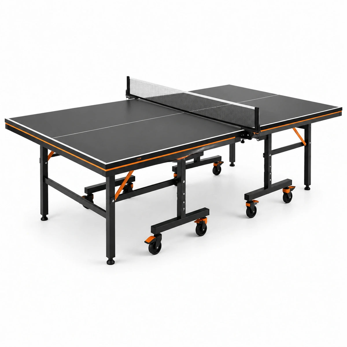 Table de tennis de table pliable en MDF noir avec roulettes, 274 × 152,5 × 76 cm