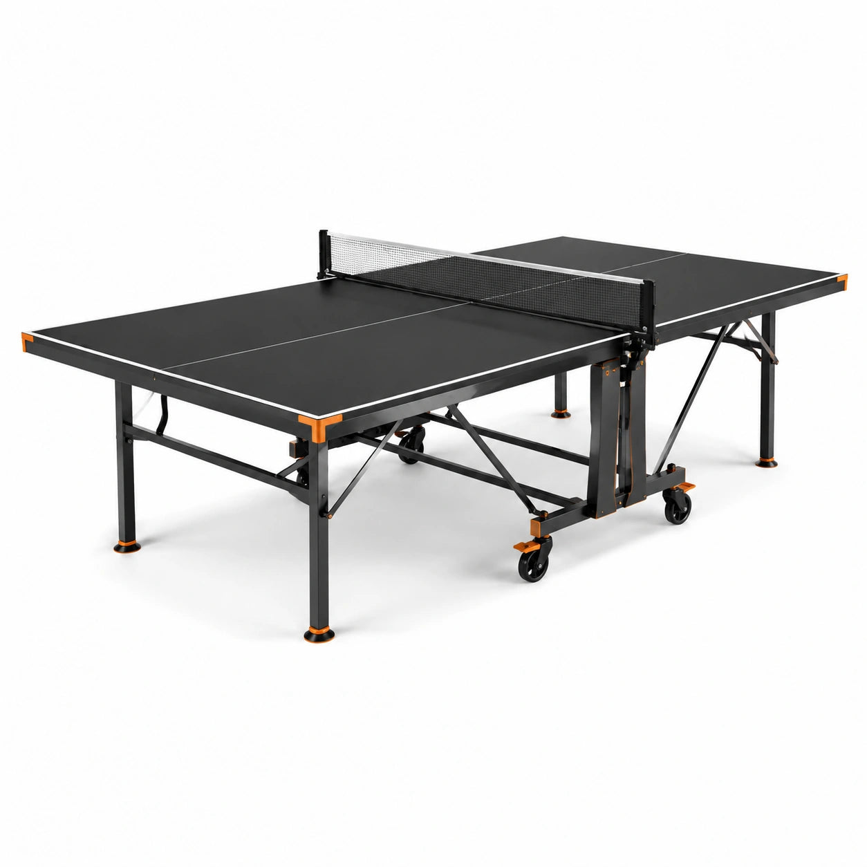 Table de tennis de table pliable noire, blanche et orange 274 × 152,5 × 76 cm avec roulettes