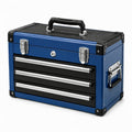 Boîte à outils portable en acier à 3 tiroirs, 51 × 26 × 39 cm, bleu, noir et argenté