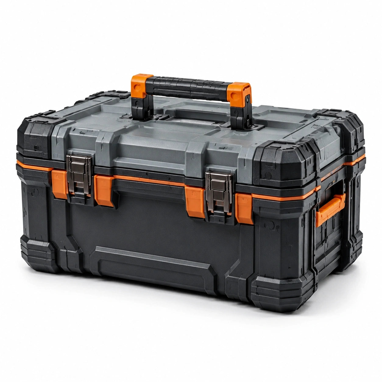 Boîte à outils portable robuste en plastique 58 × 38 × 34 cm, noir, gris et orange