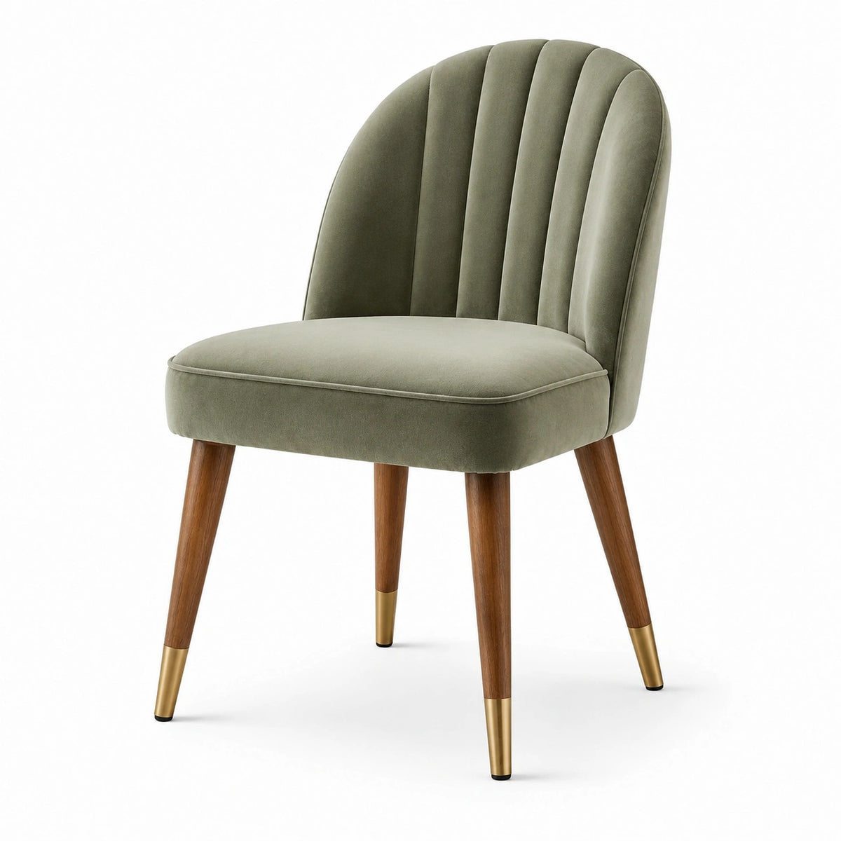 Chaise rembourrée en velours vert olive 55 × 58 × 82 cm avec dossier cannelé rétro