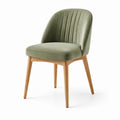 Chaise en velours vert et bois naturel, 59 × 55 × 82 cm, style contemporain