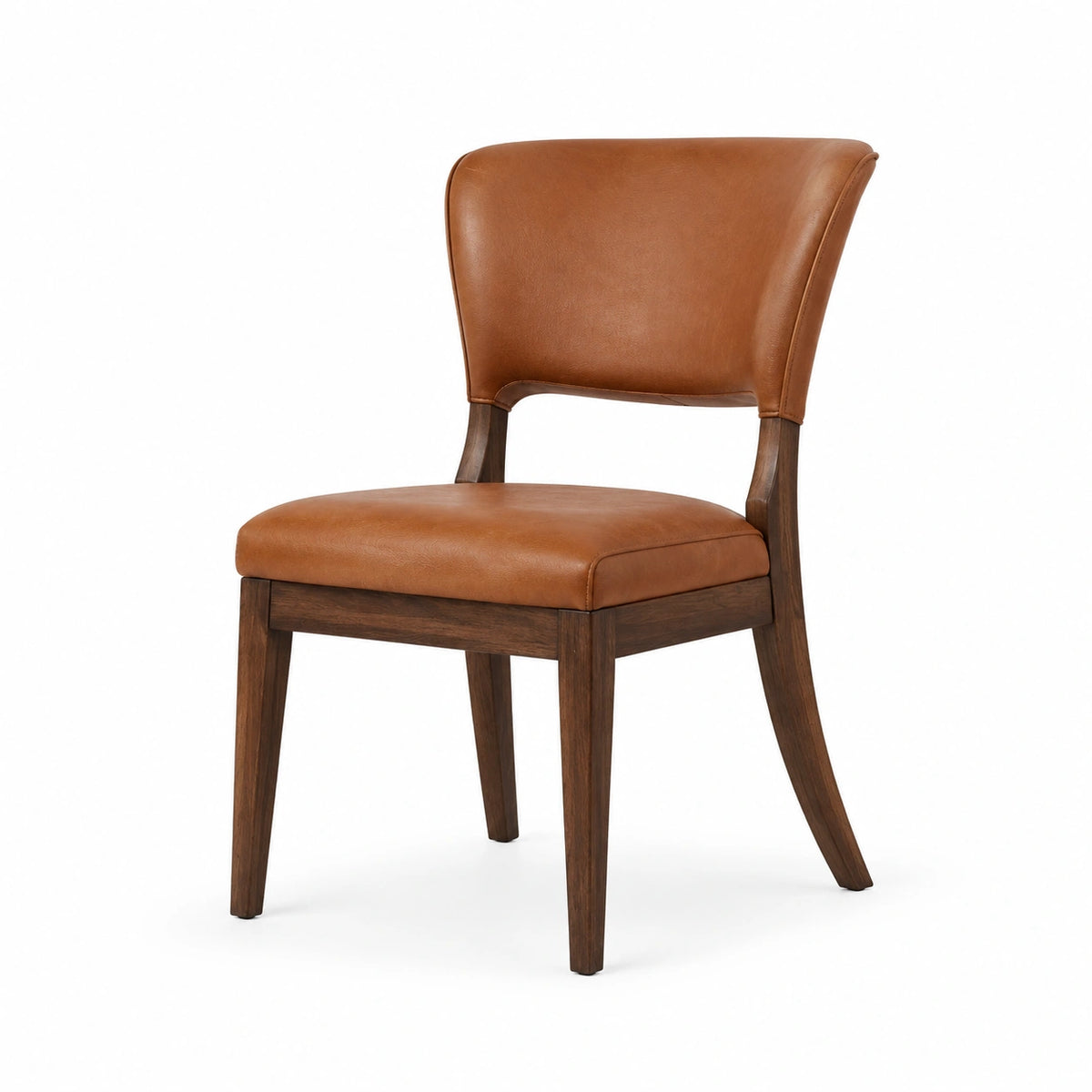 Chaise rembourrée en similicuir cognac et bois brun, 50 × 58 × 84 cm, style classique