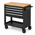 Servante d'atelier mobile noire et bois naturel, 4 tiroirs, plateau en bois et roulettes, 77 × 47 × 89 cm