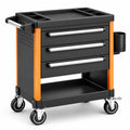 Servante d'atelier mobile en acier noir et orange, 75 × 40 × 83 cm, 3 tiroirs
