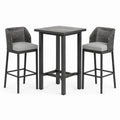 Ensemble de jardin 3 pièces gris anthracite et gris clair avec table haute 70 × 70 × 95 cm et 2 tabourets 56 × 58 × 105 cm