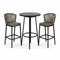 Ensemble de bar 3 pièces noir, taupe et gris anthracite avec table ronde Ø 80 × H 105 cm et 2 tabourets 52 × 52 × H 105 cm