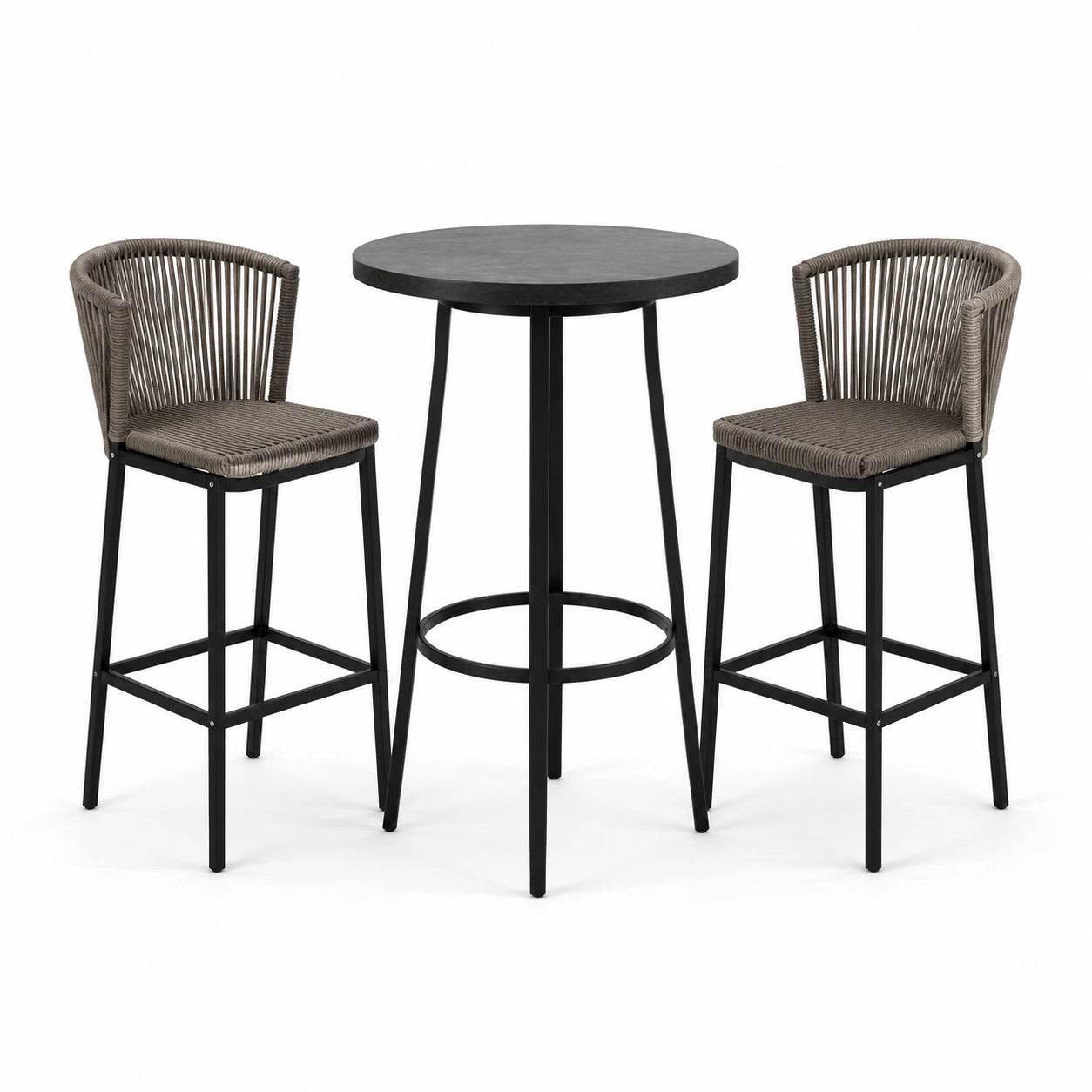 Ensemble de bar 3 pièces noir, taupe et gris anthracite avec table ronde Ø 80 × H 105 cm et 2 tabourets 52 × 52 × H 105 cm