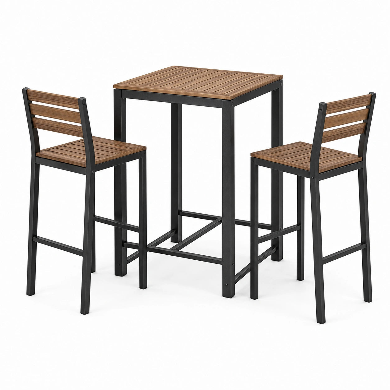 Ensemble de bar 3 pièces brun et noir, table haute 100 × 60 × 95 cm et 2 chaises 40 × 45 × 105 cm