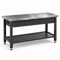 Établi d'atelier en acier noir et inox argenté, 120 × 60 × 90 cm, plateau inférieur et pieds réglables