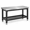 Établi en acier inoxydable argenté et acier noir avec étagère inférieure, 120 × 60 × 85 cm