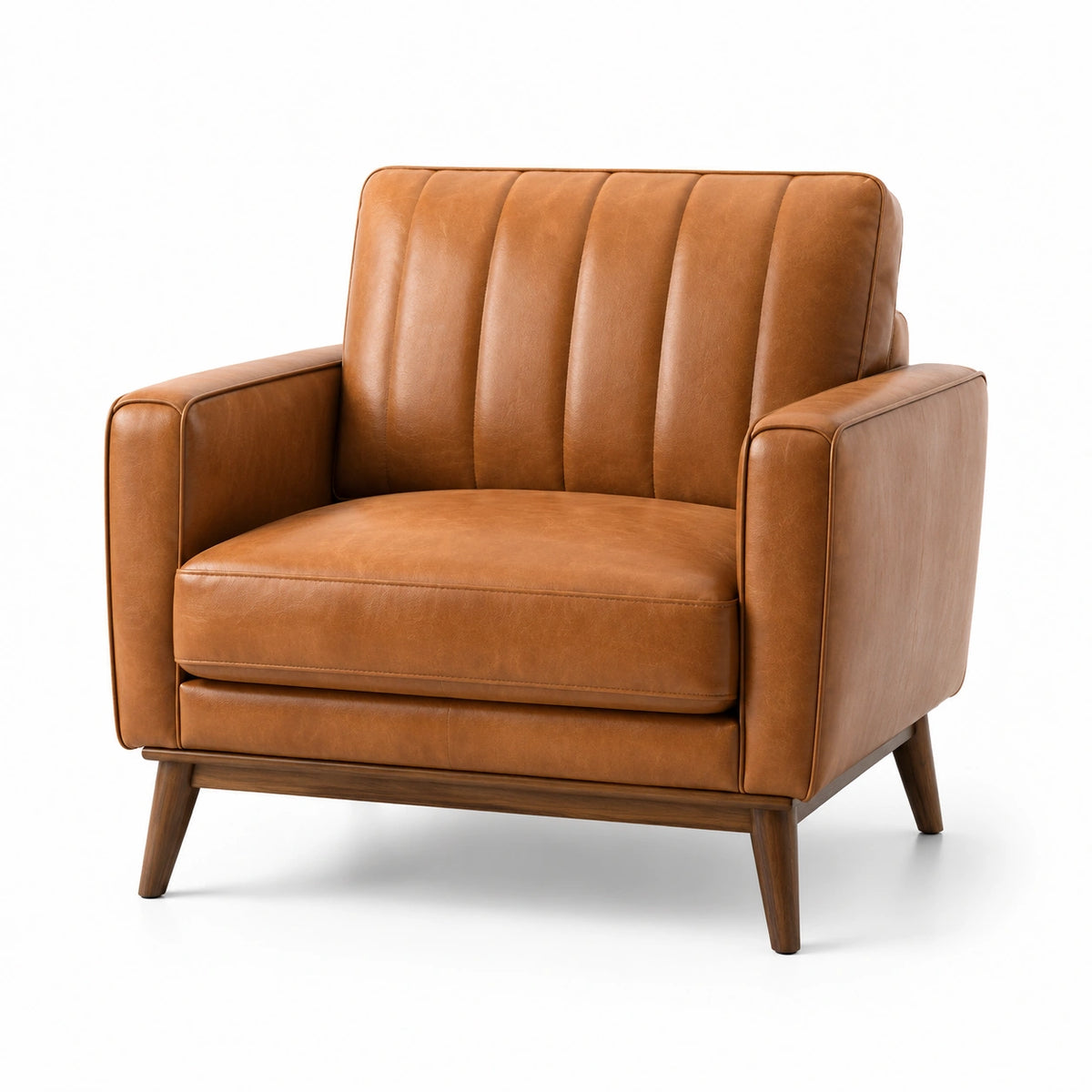 Fauteuil 1 place 93 × 86 × 88 cm, revêtement aspect cuir cognac, style rétro