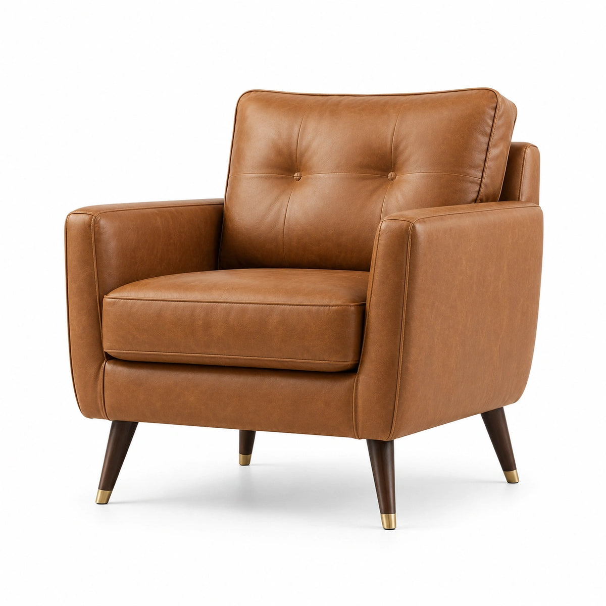 Fauteuil rétro capitonné en similicuir marron cognac, 88 × 82 × 88 cm