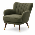 Fauteuil rétro en tissu bouclé vert olive avec accoudoirs, 78 × 82 × 88 cm
