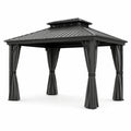 Tonnelle de jardin anthracite 400 × 300 × 285 cm avec toit rigide ventilé et rideaux
