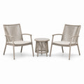 Salon de jardin 3 pièces taupe et blanc cassé en métal et corde tressée – 2 fauteuils de 62 × 68 × 88 cm et table ronde Ø 45 × 50 cm