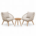 Ensemble de jardin 3 pièces beige et bois naturel, 2 fauteuils 75 × 75 × 82 cm et table ronde Ø 50 × 45 cm