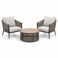 Ensemble de jardin 3 pièces avec 2 fauteuils de 72 x 75 x 79 cm et table ronde Ø 75 x 40 cm, taupe, beige clair, noir et bois clair